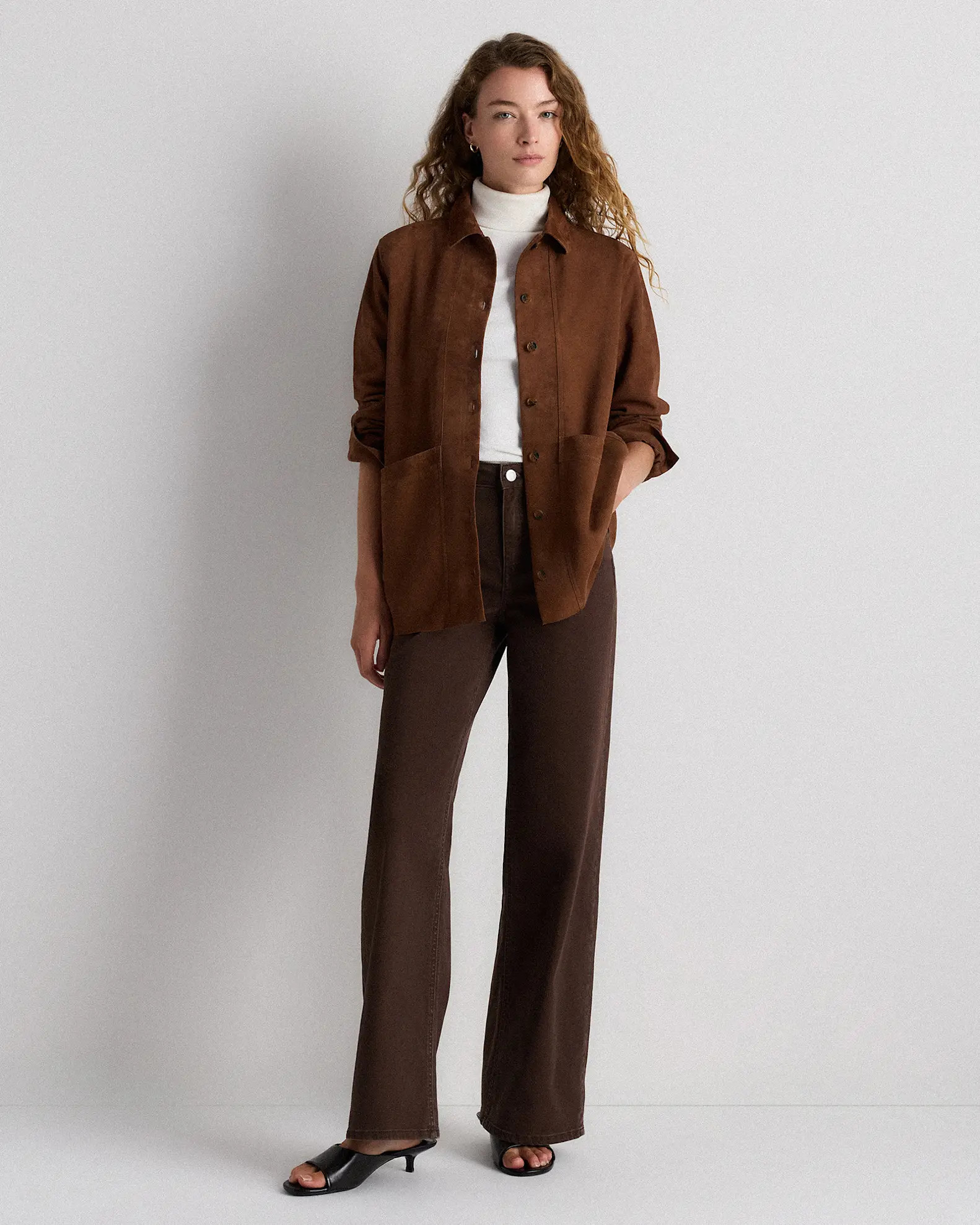 100% Suede Chore Jacket in Dark Chestnut Brown | Quince