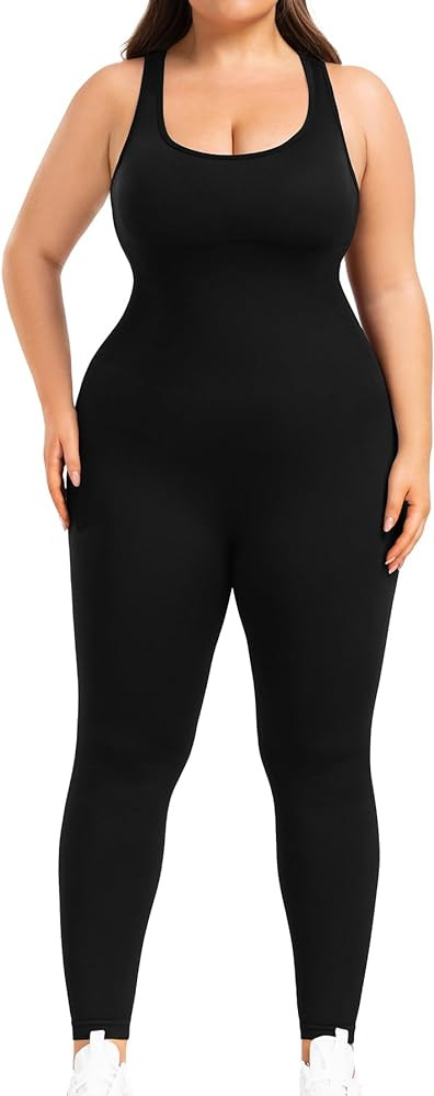 BLEVONH Women Backless Jumpsuits Sleeveless Scoop Neck Workout Yoga Jumpsuit Built In Bra Plus si... | Amazon (US)