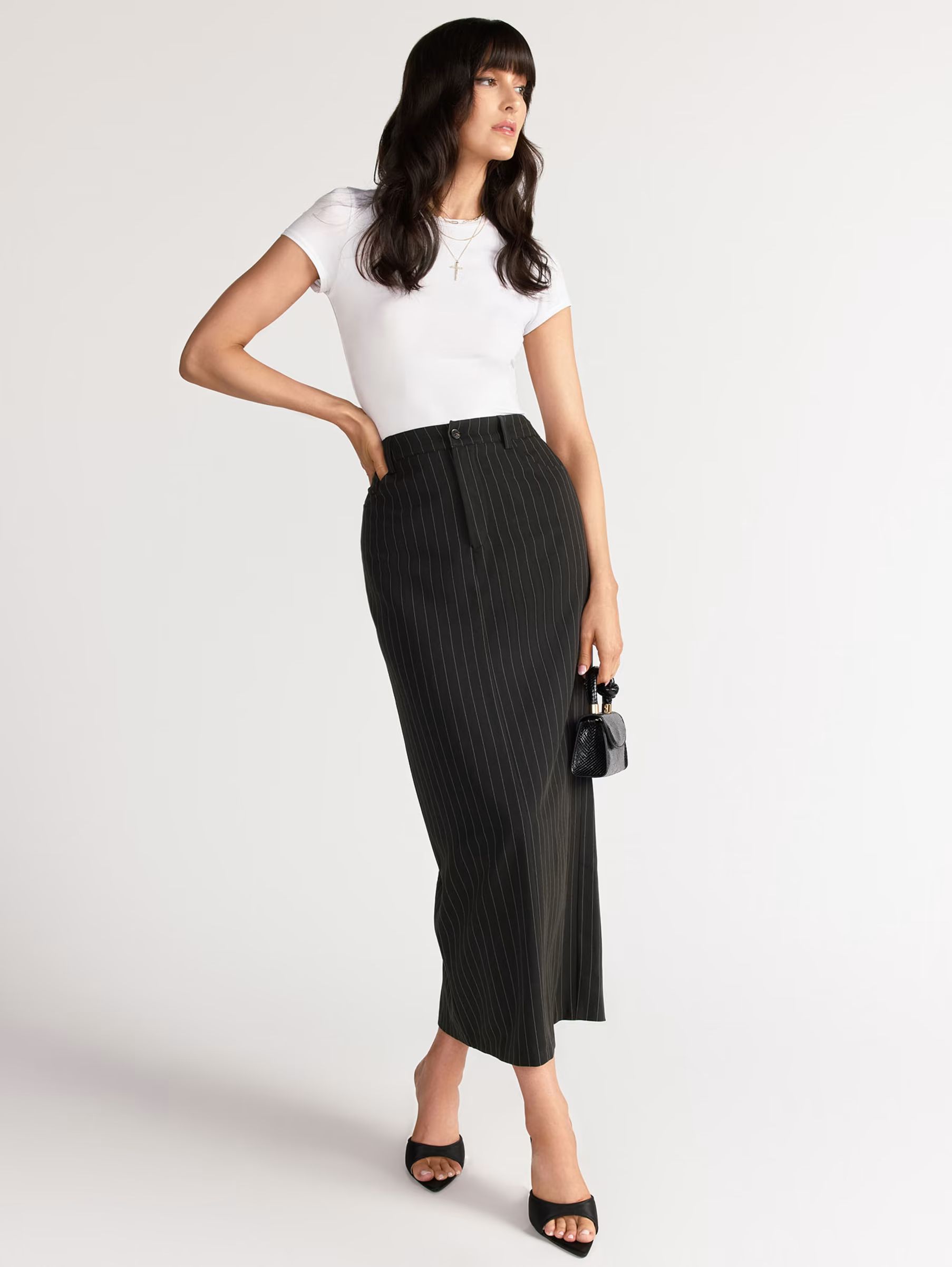 High Waist Laser-Cut Circle Fringe Midi Skirt - Sans Souci | New York & Company
