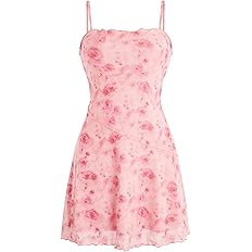 Verdusa Women's Mini Dress Floral Spaghetti Strap Mesh Dresses Going Out Festival Concert Outfits... | Amazon (US)