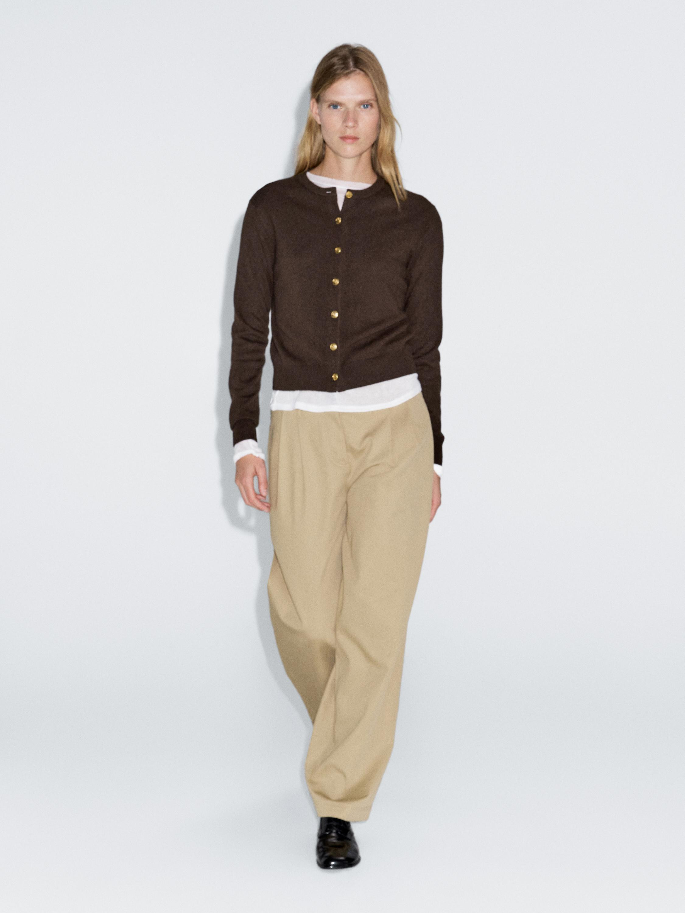 100% wool cardigan with gold buttons | Massimo Dutti US