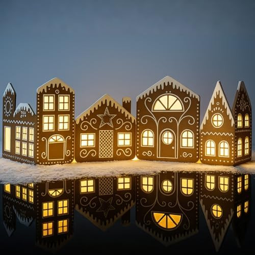Epakh 6.6 FT DIY 2 Sets Christmas Gingerbread House Cardboard Kit with LED Lights Decor Village K... | Amazon (US)