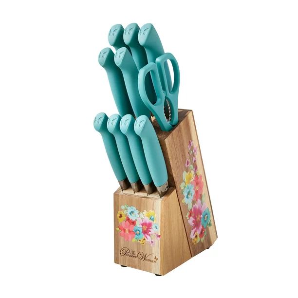 The Pioneer Woman Breezy Blossoms 11-Piece Stainless Steel Knife Block Set, Teal | Walmart (US)