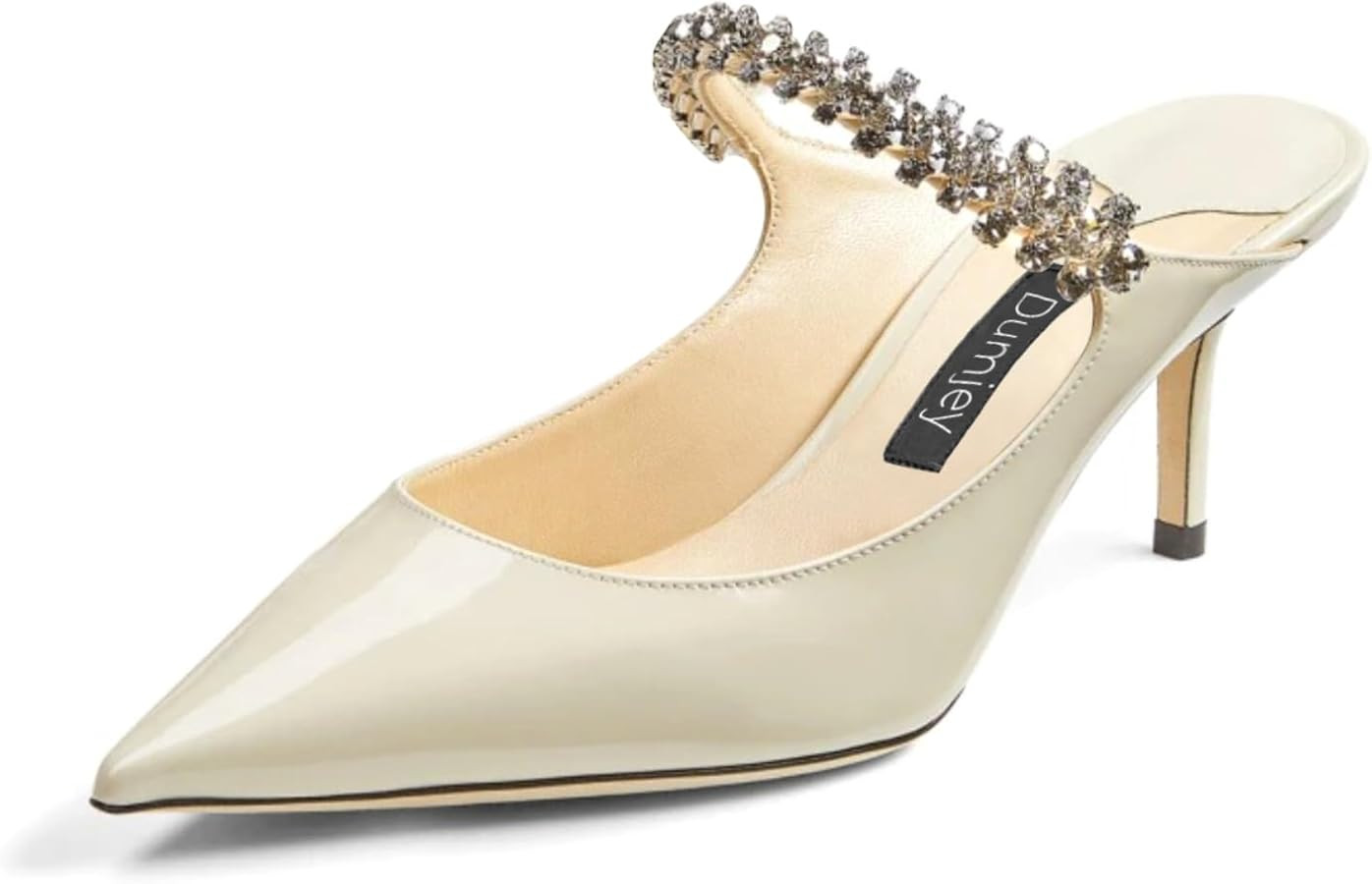 Women Kitten Heel Mules Rhinestones Strap Pointy Toe Mid Heels Pumps Slip On Bridal Sandals Weddi... | Amazon (US)