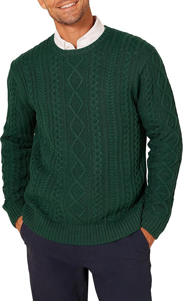 Amazon Essentials Mens Long-Sleeve 100% Cotton Fisherman Cable Crewneck Sweater | Amazon (US)