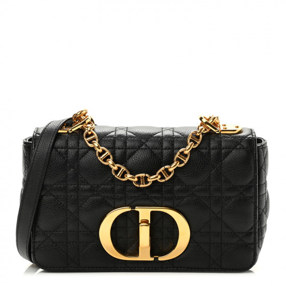 CHRISTIAN DIOR Calfskin Cannage Small Caro Bag Black | FASHIONPHILE (US)