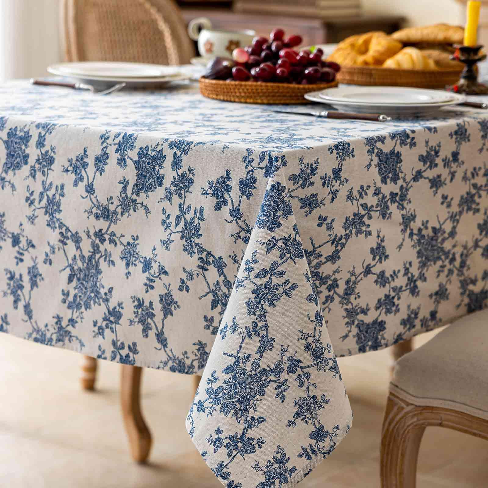 Rectangle Tablecloth 55 x 84 Inch - Vintage Beige Linen Look Table Cloth - Machine Washable Farmh... | Amazon (US)