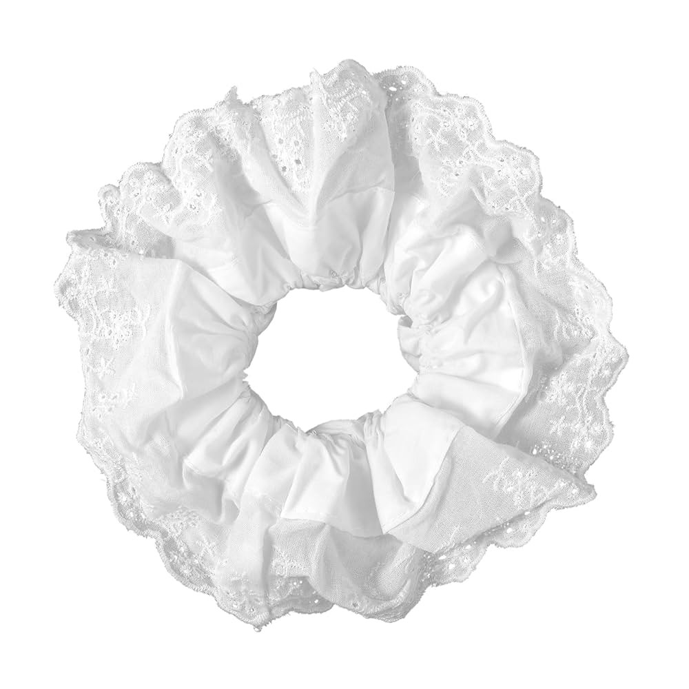 White Scrunchies for Women Large Lace Scrunchies Elastic Hair Ties No Damage Double Layer Hair Ba... | Amazon (US)
