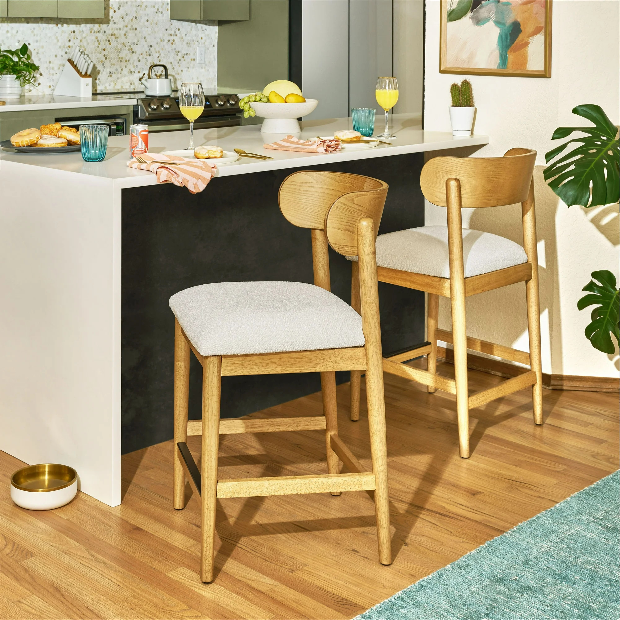 Beautiful Drew Counter-Height Stools by Drew Barrymore, Warm Honey Finish, 2 Pack | Walmart (US)