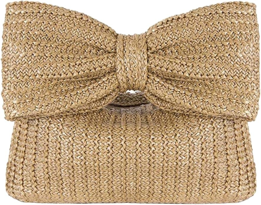 Straw Clutch Purses for Women Summer Handmade Bow Straw Purses and Handbags for Party Wedding Vac... | Amazon (US)