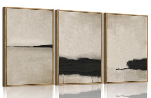myusuar 3 Piece Large Modern Abstract Canvas Framed Wall Art For Living Room, Black And Beige Vintage Minimalist Wall Art Decor Posters Prints For Bedroom Office 16x24in | Amazon (US)