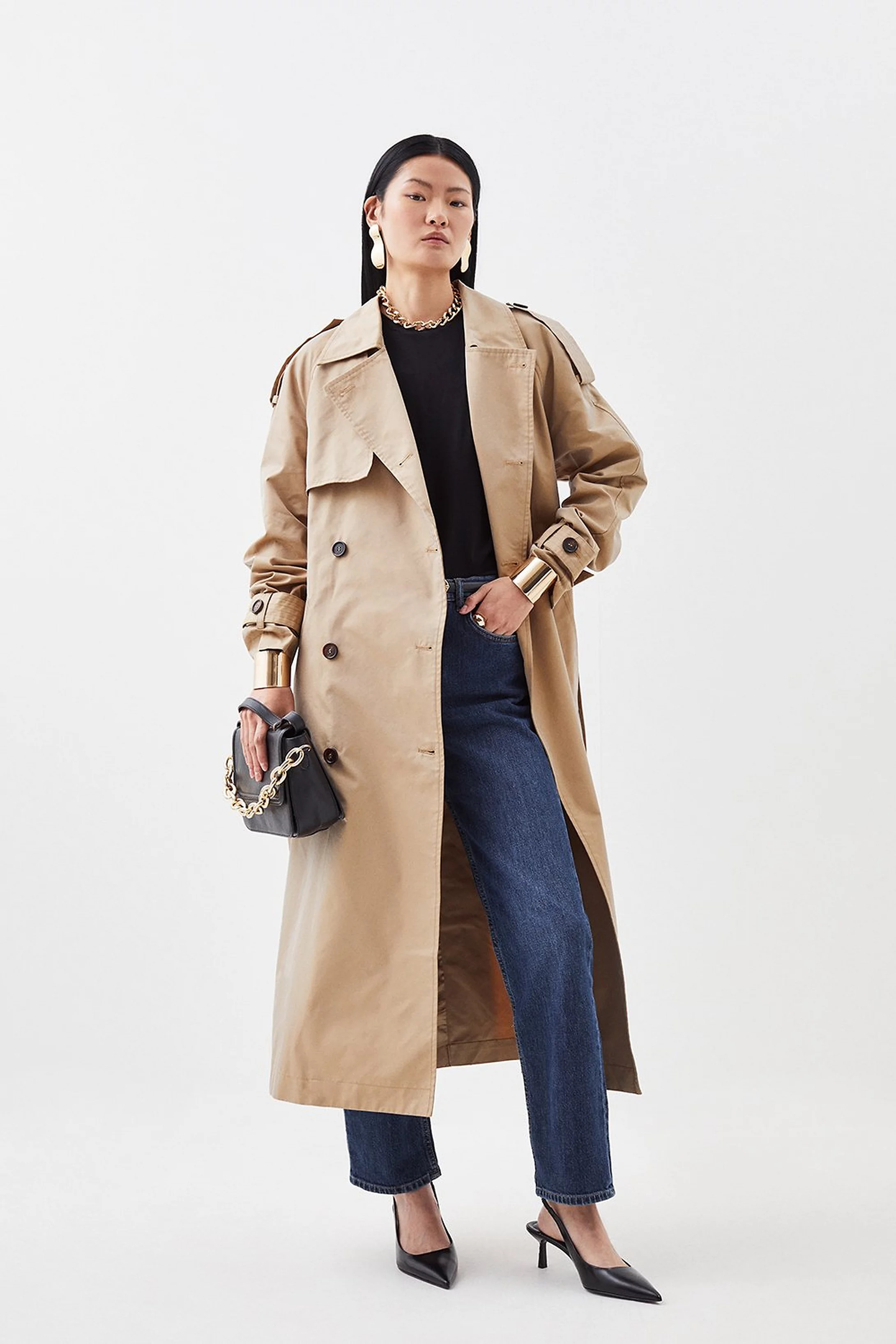 Relaxed Belted Longline Tailored Trench Coat | Karen Millen UK + IE + DE + NL