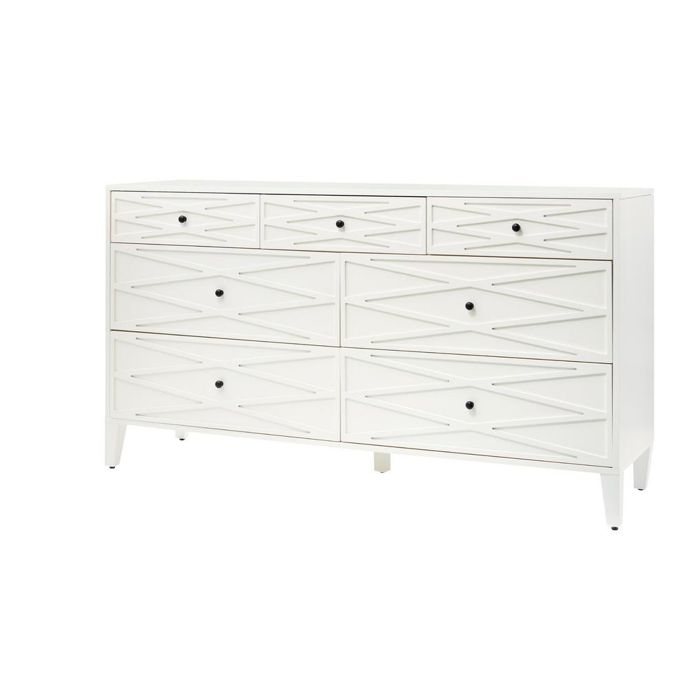 Newford Ivory Wood 7 Drawer Dresser with Diamond Detail (66 in W. X 36 in H.) | The Home Depot