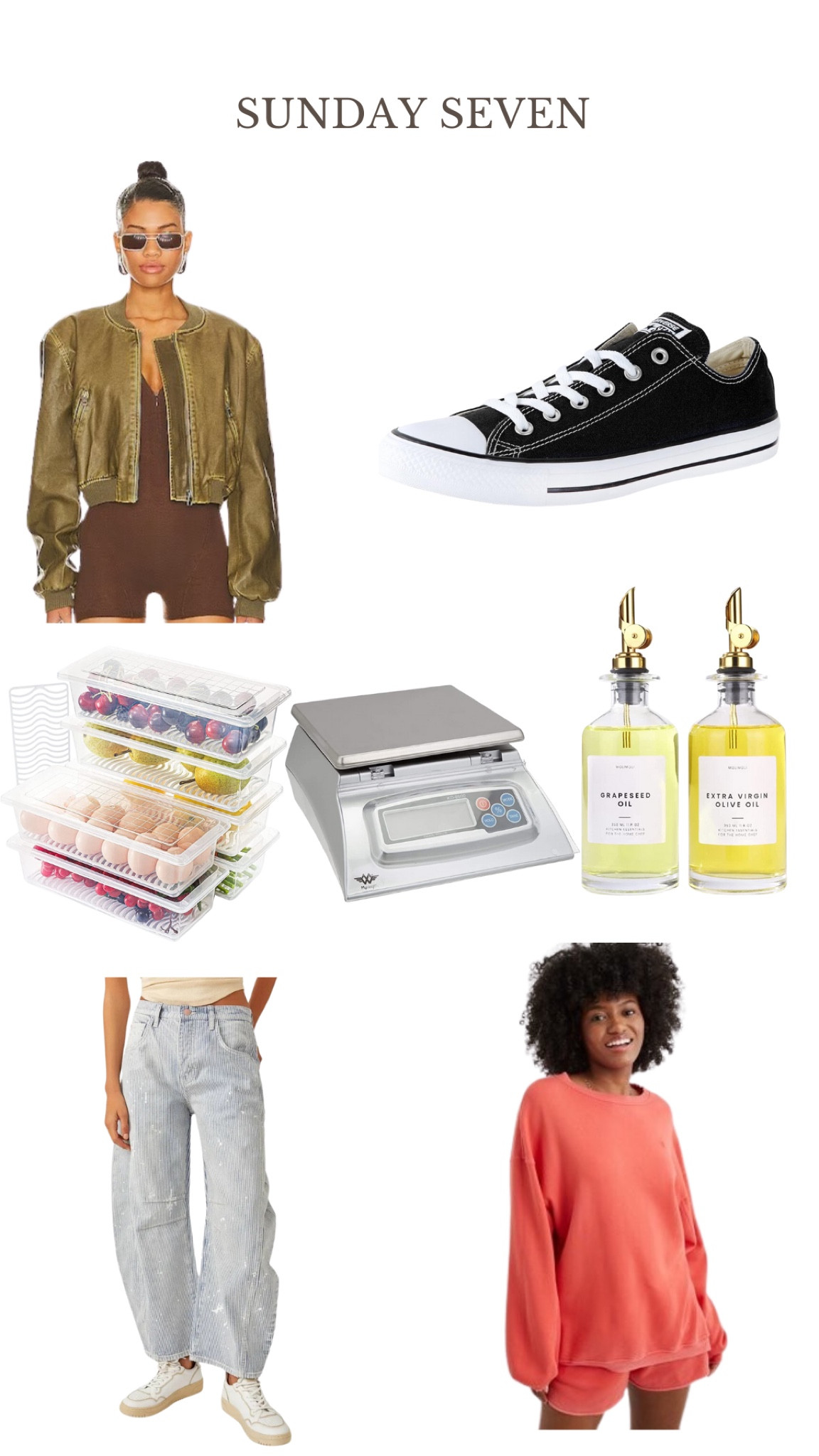 Here are seven things I’ve been loving lately!
1. This jacket
2.my black low top converse
3.This fridge organizer
4.My trusty food scale! I’ve had it for years and it’s perfect.
5.These oil dispensers I use for my Baker and Olive vinegar!
6.These free people jeans
7.This cute sweatshirt 



#LTKfindsunder50 #LTKfindsunder100 #LTKstyletip