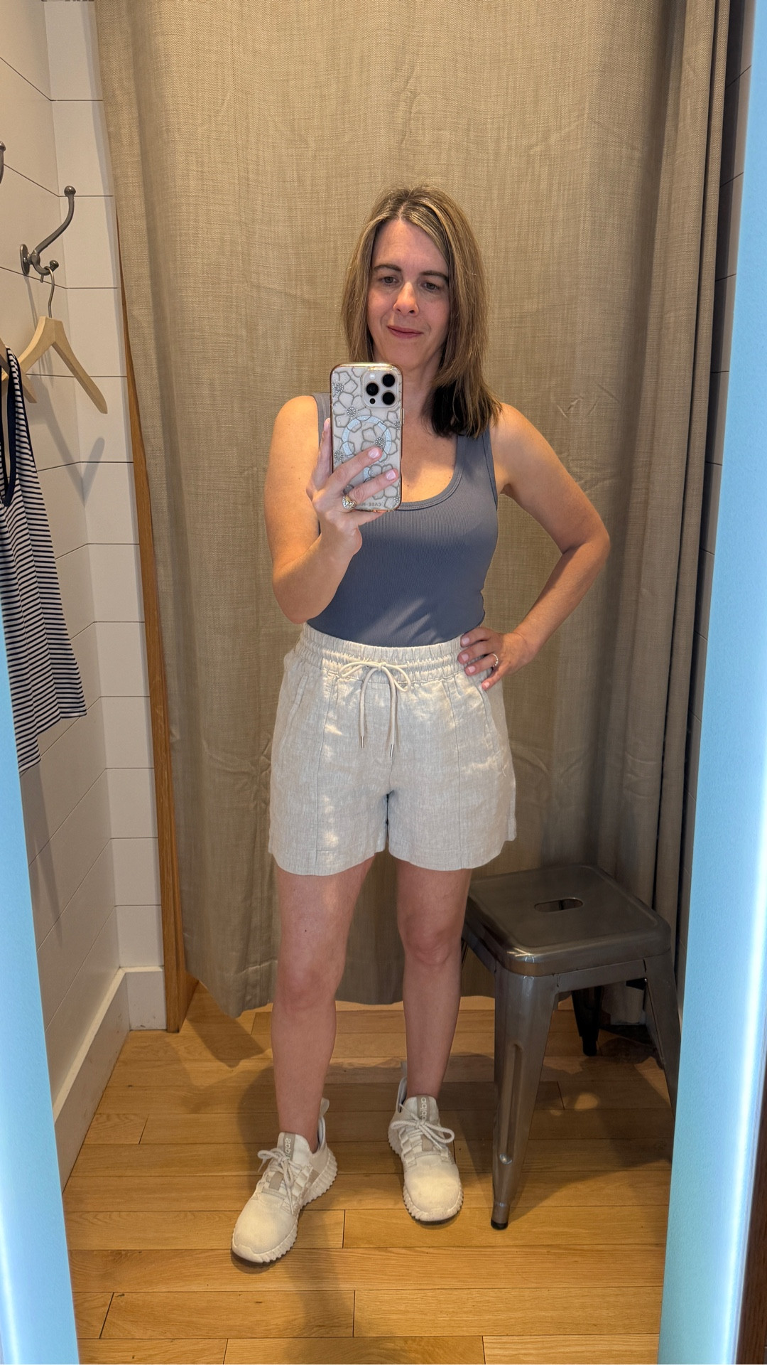 Stepping into spring! 🤍 Loving these linen shorts paired with this scoop neck tank  - they are super comfortable and perfect for everyday style 🤍 Easy to pair with your favorite tee or tank top. ✨ 

#LTKPetite #LTKOver40 #LTKootd #LTKOver40 #LTKTravel #LTKPetite