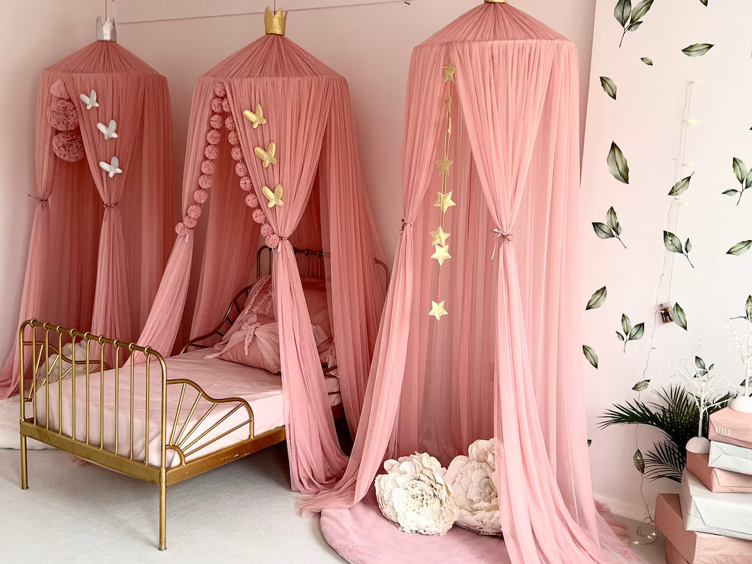 Blush Kids Bed Canopy, Nursery Crib Canopy, Kids Canopy, Crib Netting, Dusty Pink Canopy Bed, Tul... | Etsy (US)