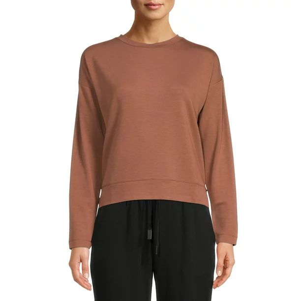 Avia Women's Long Sleeve Drop Shoulder Soft French Terry Cloth Tee - Walmart.com | Walmart (US)