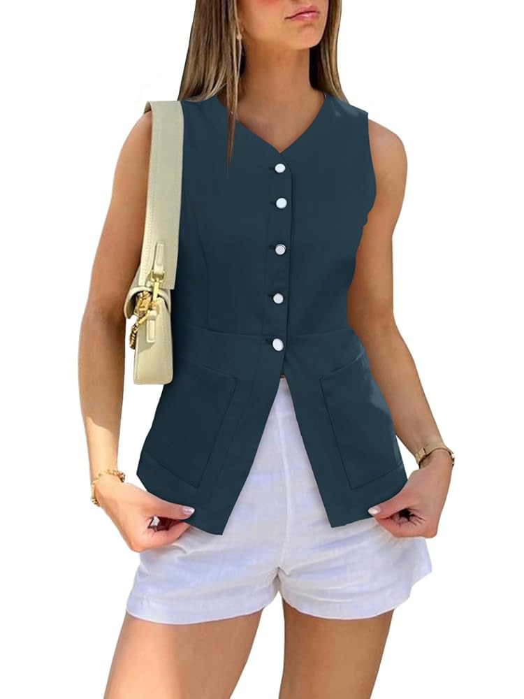 Cicy Bell Womens Button Down Vest Tops Summer Fitted Sleeveless Tank Tops Dressy Casual Business ... | Amazon (US)