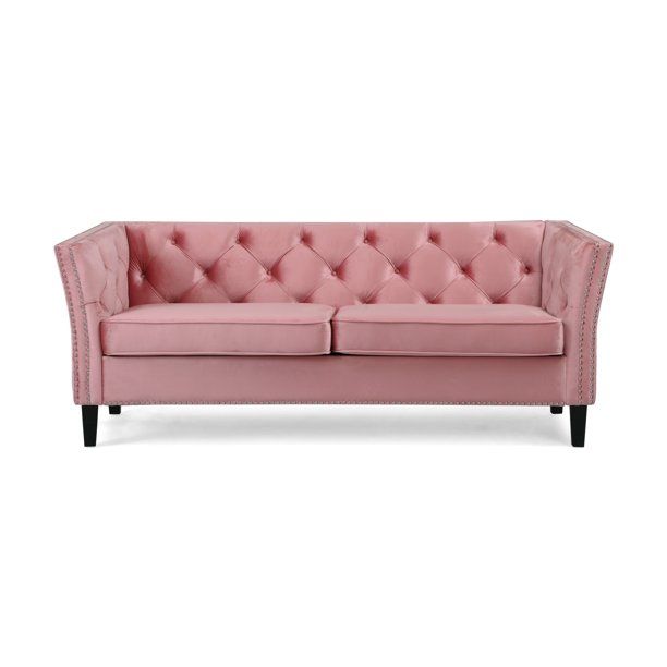 Alessio Contemporary Tufted Velvet 3 Seater Sofa, Rouge and Dark Brown - Walmart.com | Walmart (US)