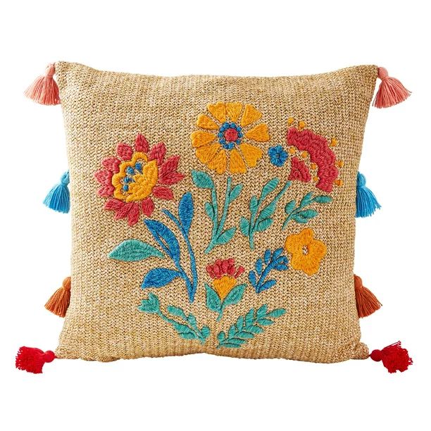 The Pioneer Woman Embroidered Mazie Outdoor Pillow, 16" x 16" | Walmart (US)