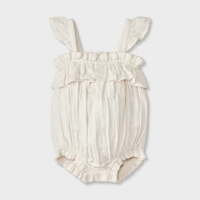 Baby Girls' Floral Printed Romper - Cat & Jack™ Cream/White 0-3M | Target