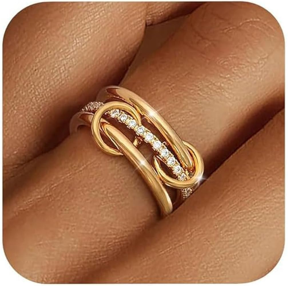 Stackable Rings for Women Non Tarnish Gold Silver Two-Toned Cubic Zirconia Interlocked Rings Set | Amazon (CA)