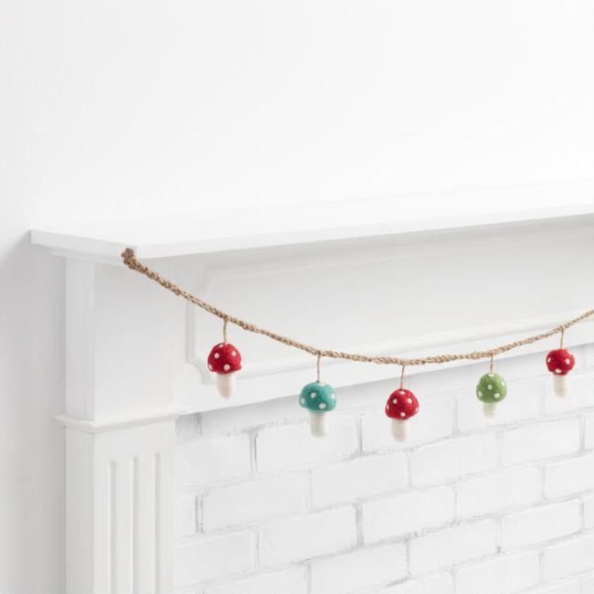 Red, Green And Blue Wool Mushroom Garland | World Market