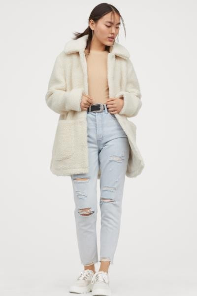 Jacket in soft pile with a collar, concealed press-studs down the front, patch front pockets, dro... | H&M (UK, MY, IN, SG, PH, TW, HK)