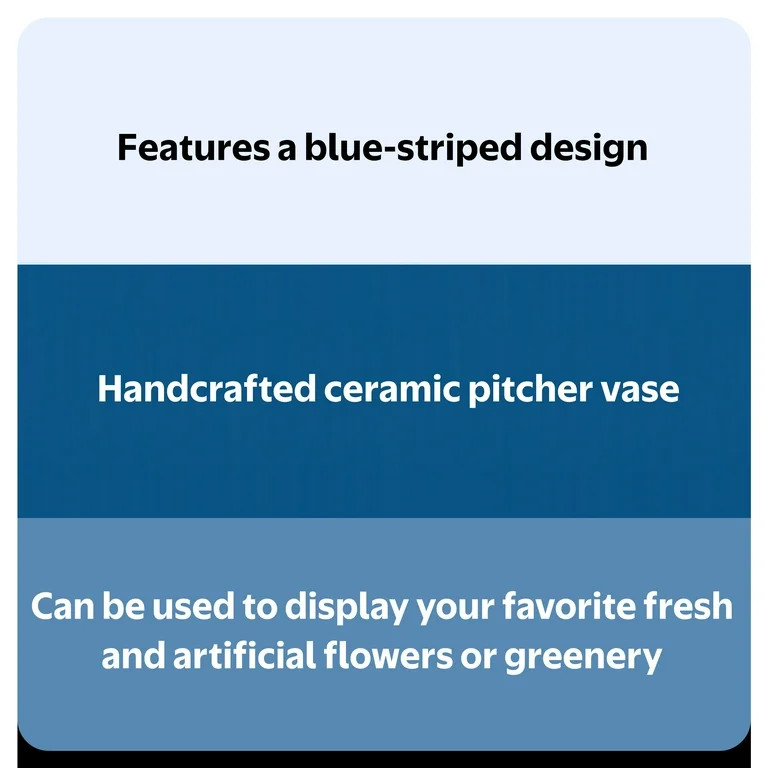 Mainstays by Becky G. & Alejandra 8.5" Blue Stripe Ceramic Pitcher Vase | Walmart (US)