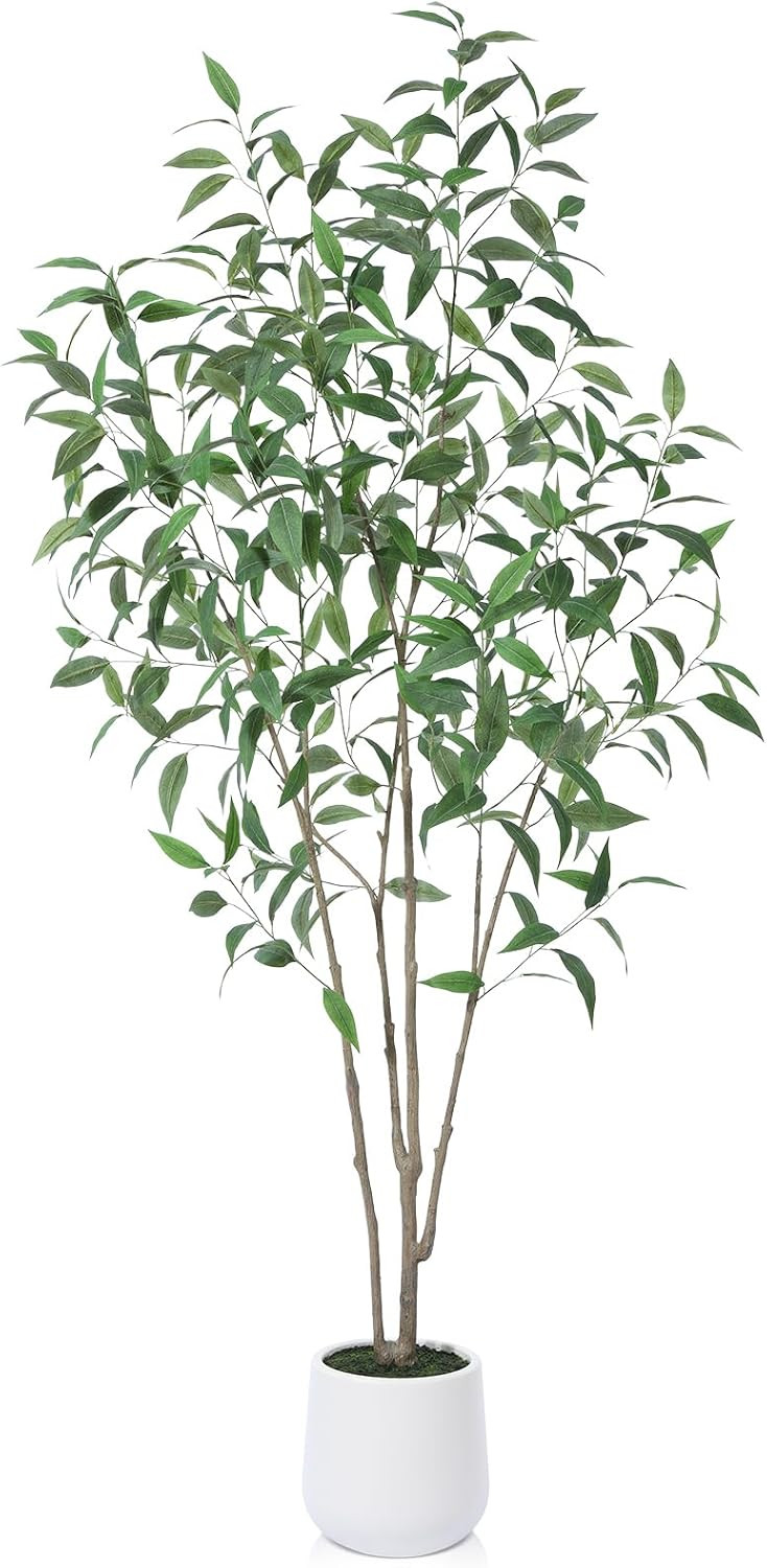 Artificial Eucalyptus Tree,7FT Fake Tree in White Imitation Ceramic Planter with Lifelike Moss,Fa... | Amazon (US)