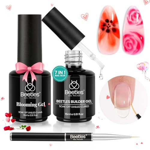 Beetles Builder Gel Nail and Blooming Gel Set- Nail Art Polish for Spreading Effect Marble Stone Builder Extension Nail Gel, Soak Off LED Nail Lamp Gel DIY Manicure Gifts for Women, 2 Pcs 15ml | Amazon (US)