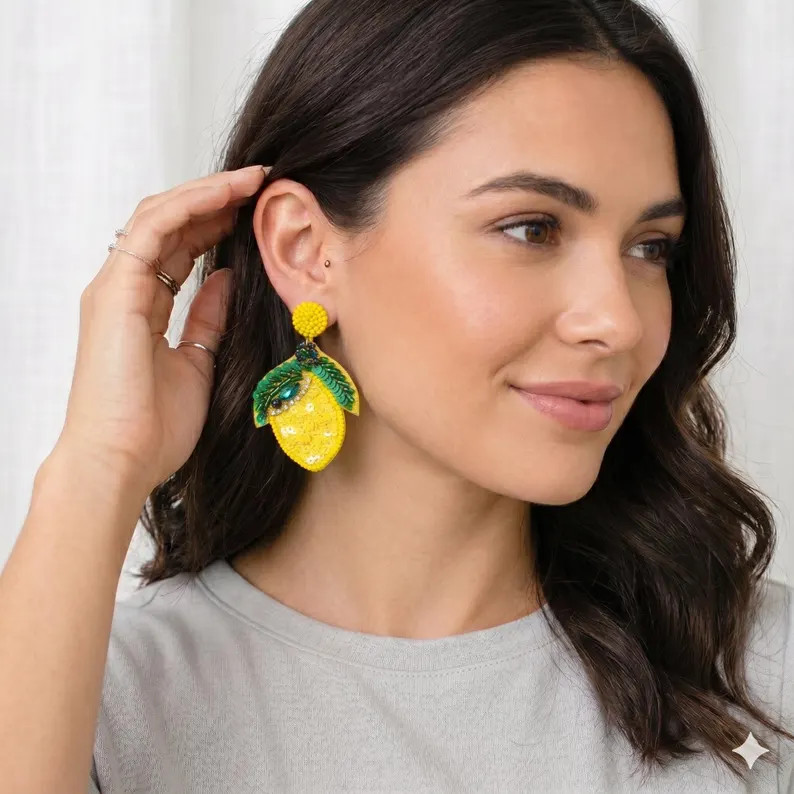 Yellow Lemon Earring, Post Earrings, Beaded Earrings, Gift ideas, Spring Earrings, Summer Earring... | Etsy (Global)