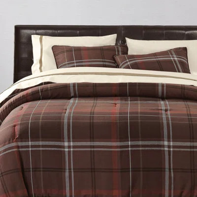 Jackson Brown Red Plaid Western Lodge Modern Rustic Duvet Cover Set | Wayfair North America