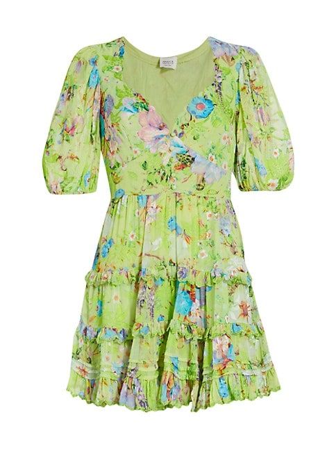 Floral Puff-Sleeve Minidress | Saks Fifth Avenue