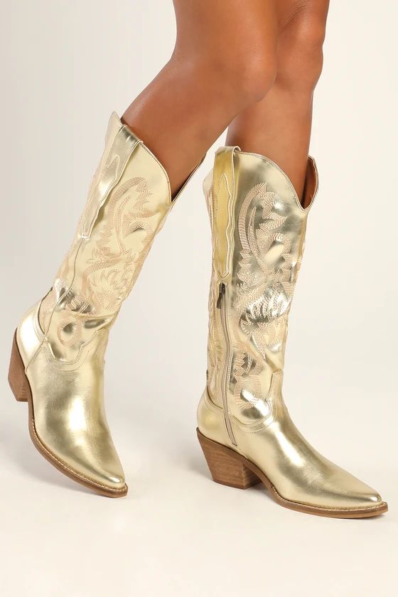 Cabriole Gold Knee High Western Boots | Lulus (US)