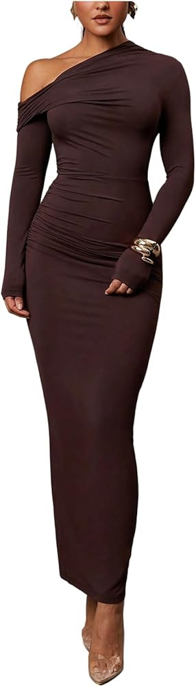 GORGLITTER Women's Sexy One Shoulder Dresses Ruched Asymmetrical Bodycon Cocktail Club Party Fall... | Amazon (US)