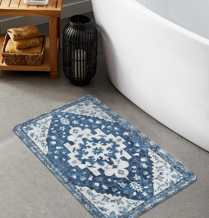 Uphome Vintage Bathroom Rug Blue Boho Non-Slip Bathroom Mat Oriental Soft Machine Washable Bath R... | Amazon (US)