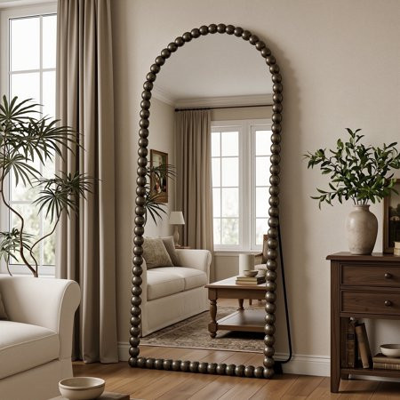 Antok 71"x28" Arched Full Length Mirror, Beaded Metal Frame Floor Mirror, Bronze | Walmart (US)