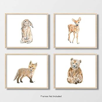 Woodland Animal Nursery Prints Unframed Set of 4, Pick Your Baby Animals, Size and Orientation, O... | Amazon (US)