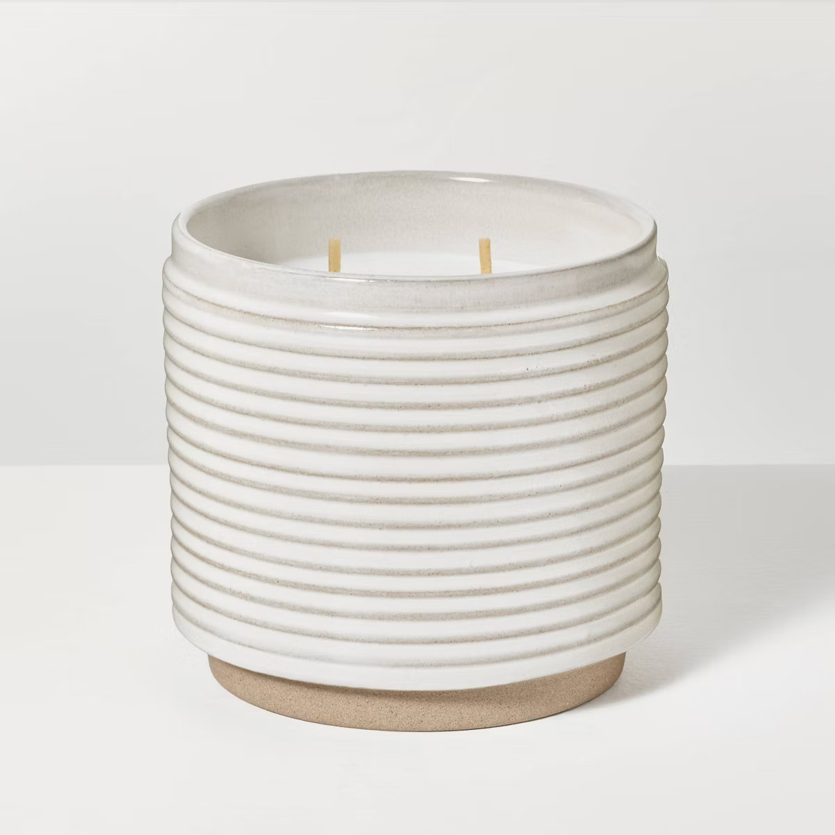2-Wick Ribbed Ceramic Salt Jar Candle Light Gray 12oz - Hearth & Hand™ with Magnolia: Soy & Par... | Target