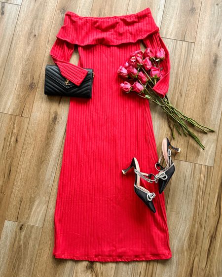 Valentine’s Day dress. Red dress. Black heels. Off shoulder sweater dress. Date night dress. 

#LTKSeasonal #LTKsalealert #LTKGiftGuide