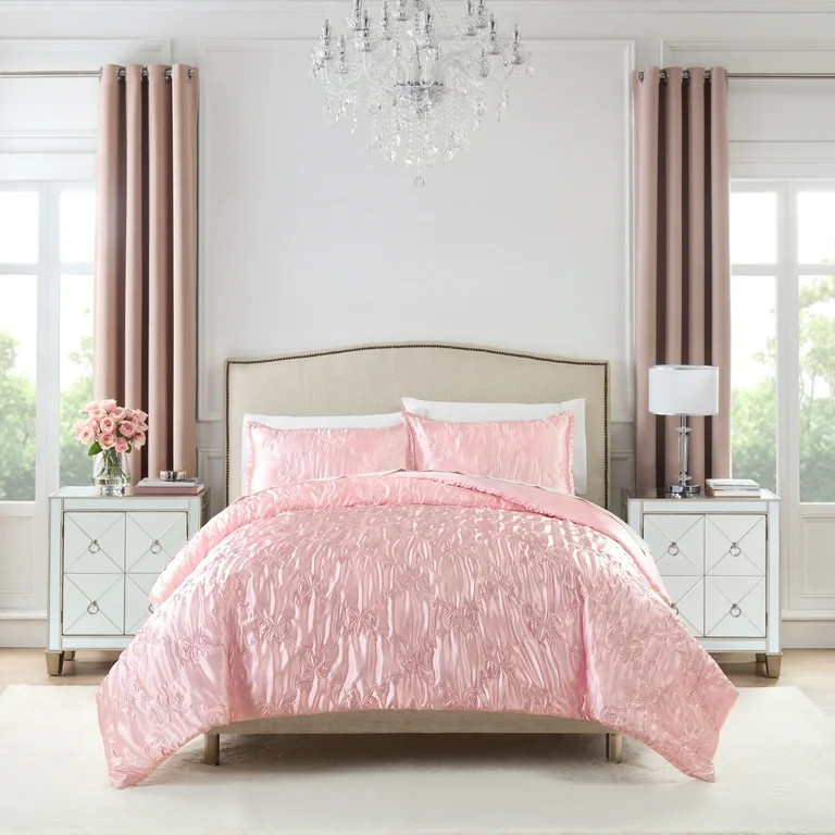 Paris Hilton 3-Piece Cordelia Satin Pink Comforter Set, King | Walmart (US)