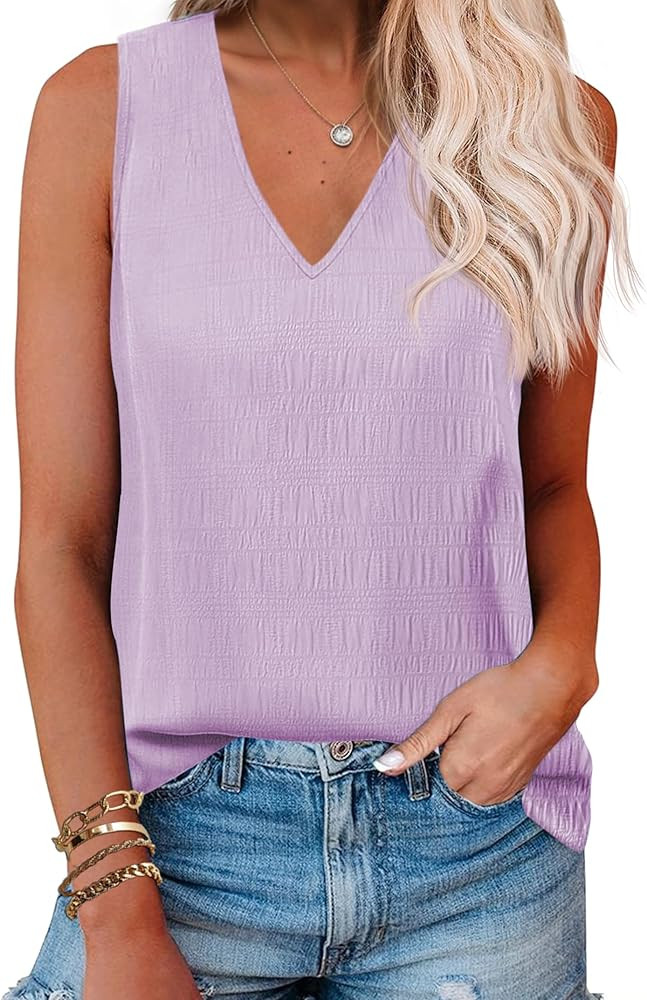 Zeagoo Summer Tank Top for Women V Neck Textured Camisole Blouses Sleeveless Casual Basic Beach V... | Amazon (US)