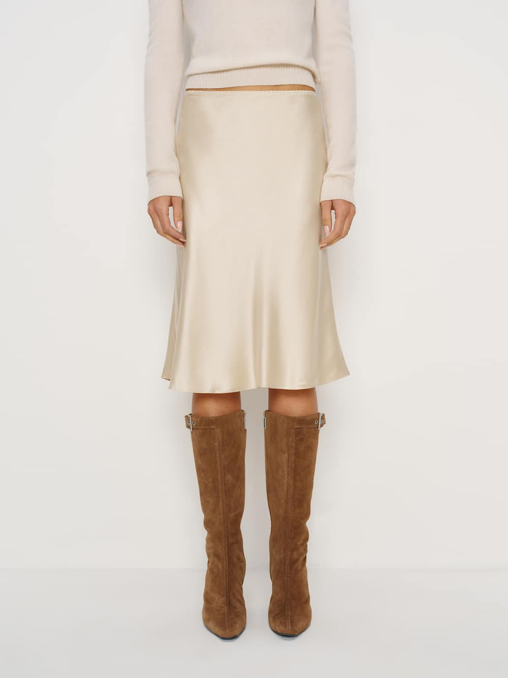 Layla Silk Knee Length Skirt | Reformation (Global)