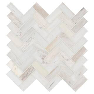 MSI Angora Herringbone 12 in. x 12 in. x 0.38 in. Polished Marble Mesh-Mounted Mosaic Tile (10 sq... | The Home Depot