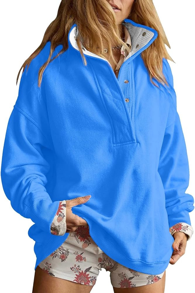 Womens Sweatshirts - Trendy Long Sleeve Oversized Pullover Tops, Fall Fashion Half Button Henley ... | Amazon (US)