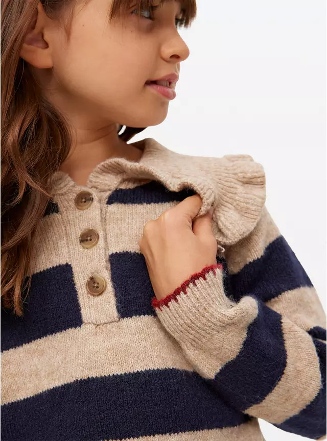 Beige Navy Striped Frill Collar Jumper 11 years | Tu Clothing
