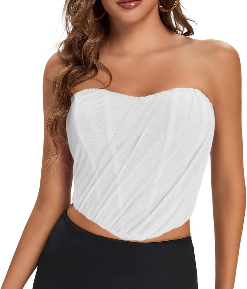 Corset Top, Vintage Mesh Bustier Strapless Open Back Boned Crop Top Bodyshaper | Amazon (US)