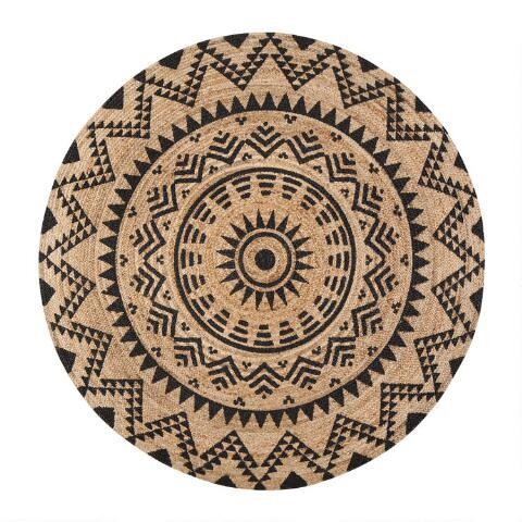 Round Natural and Black Jute Cortez Area Rug | World Market