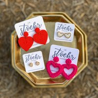 Beaded Heart Earrings || Happy Valentine's Day Statement Xoxo Pink + Red Druzy Stud | Etsy (US)